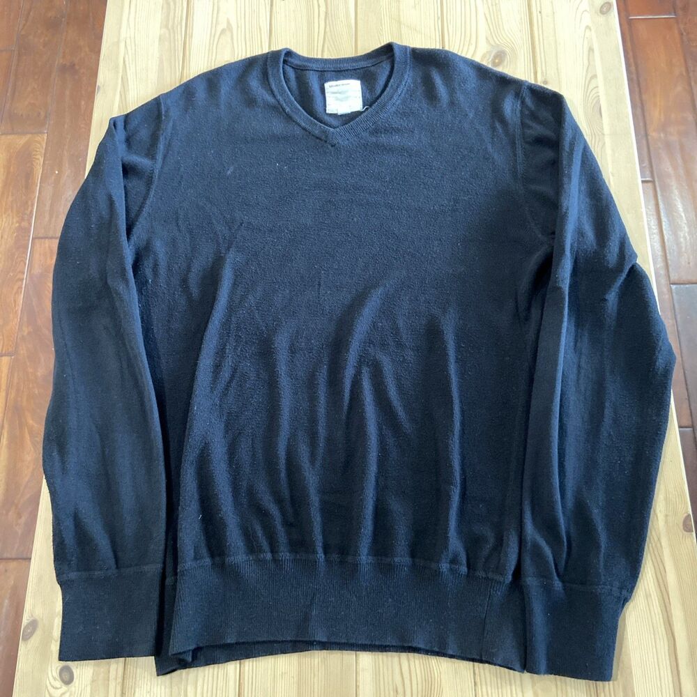 Life After Denim Cotton Cashmere Sweater Mens XL Black Slim Fit V Neck